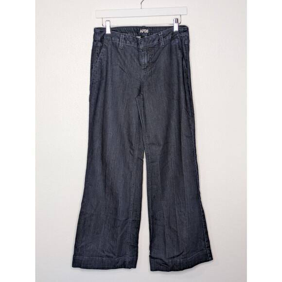 Apt. 9 Denim - Apt. 9 Jeans Sz 6 Womens Dark Blue Pants Mid Rise Stretch Ladies Wide Leg Denim
